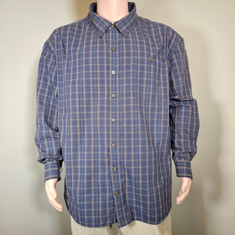 CE Schmidt Workwear Mens 4XL‎ Blue Plaid Button Down Long Sleeve Shirt RN129746